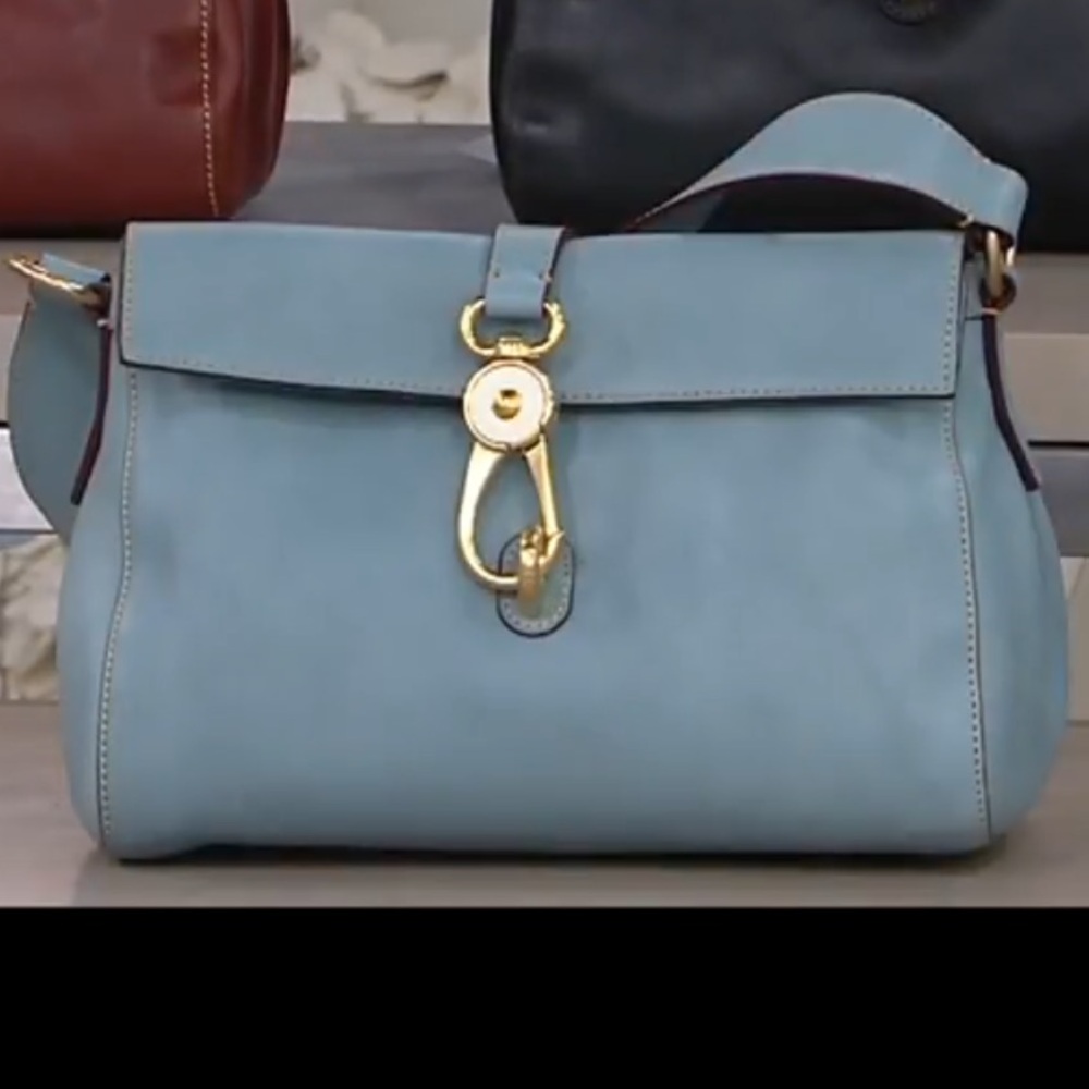 Dooney & Bourke Florentine Leather Libby Dusty Blue Shoulder Bag - Picture 4 of 15